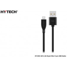 Hytech HY-X50 Usb Mini 5pin 1M 1.5A Siyah Şarj Kablosu Poşetli