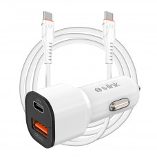 S-link SL-EC38PD TypeC to TypeC Kablolu 38W PD + USB QC3.0 Beyaz Araç Şarj Cihazı ( stokta var)