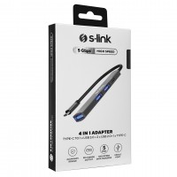 S-link SWV-USBC023 4 in 1 Gri Metal TypeC to 2*USB2.0 USB 3.0, PD Type C Adaptör ( STOKTA VAR )