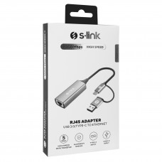 S-link SWV-USBC029 Gri Metal Type-C + USB3.0 Çeviricili 10/100/1000Mbps Adaptör ( stokta var)