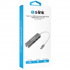 S-link SL-UTY1010 TPYE-C TO USB 3.0 * 3 PORTS + RJ45 GIGABIT ETHERNET HUB